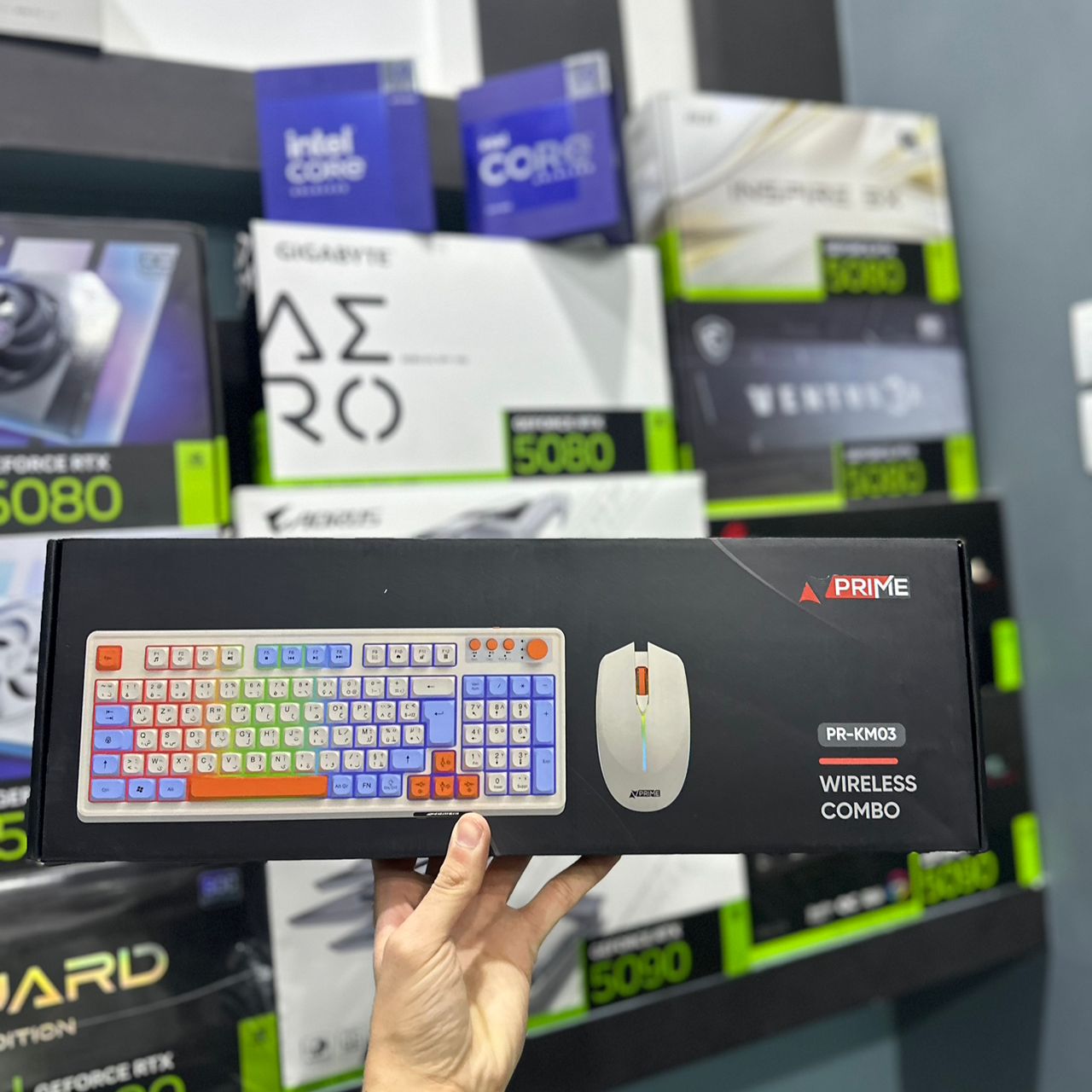 COMBO SANS FIL WIRELESS CLAVIER MOUSE OFFICE PRIME PR-KM03 WHITE-BLUE RECHARGEABLE